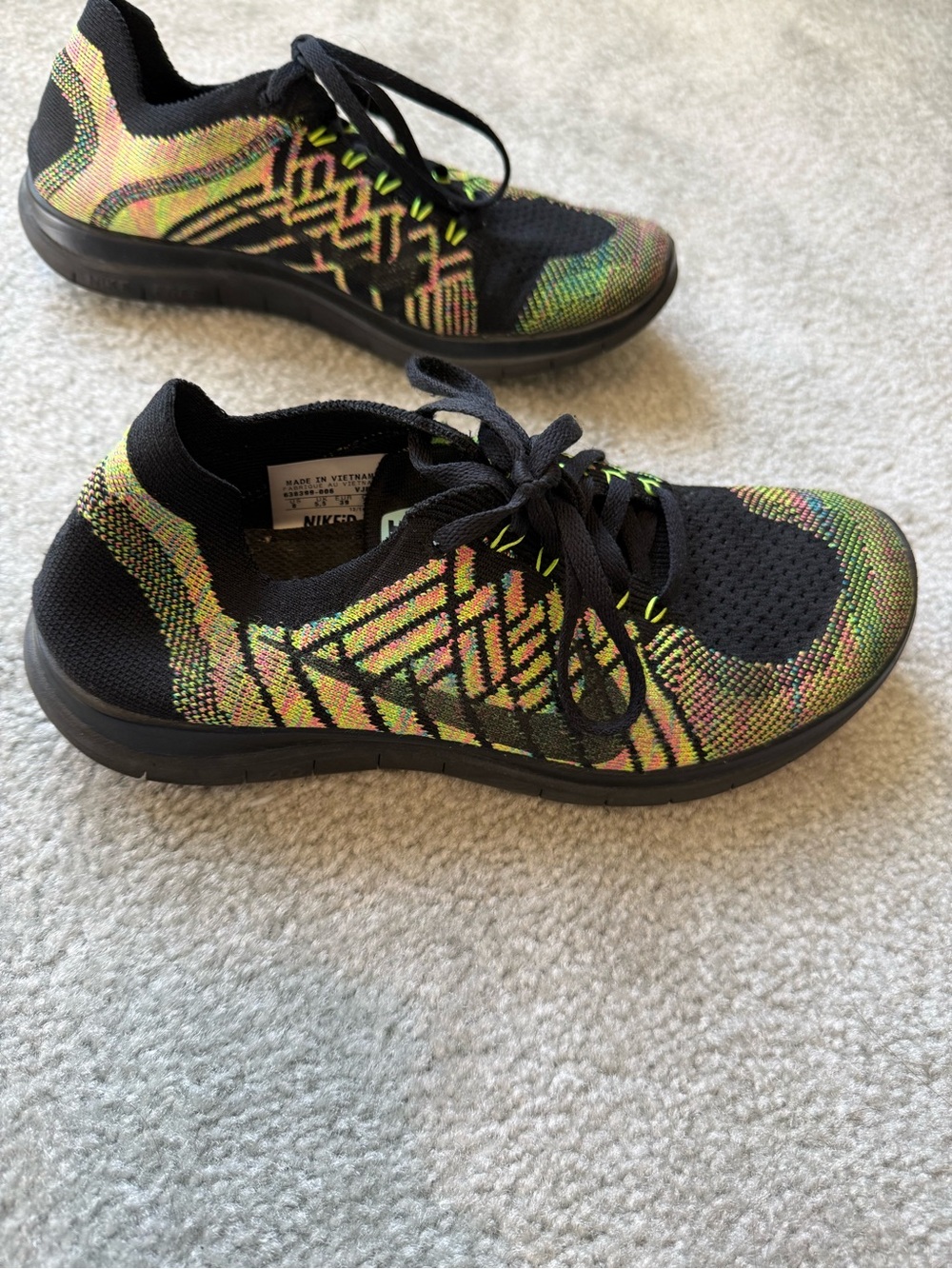 Custom Nike Free Women’s Black Multi-Color Neon Knit Running Shoes